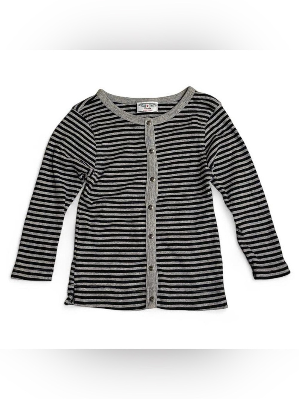 Vintage 90’s Deadstock Hard Tail grey and black ribbed striped cardigan